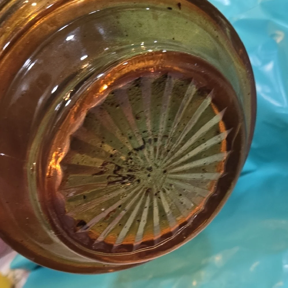 Source Unknown Glass Lantern with Amber Base